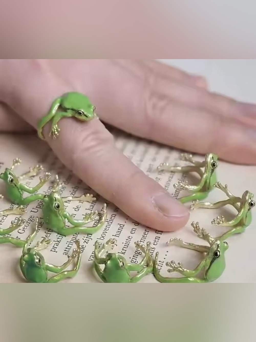Cute Green Frog Wrap Ring | Whimsical Nature Jewelry | Adjustable Statement Ring